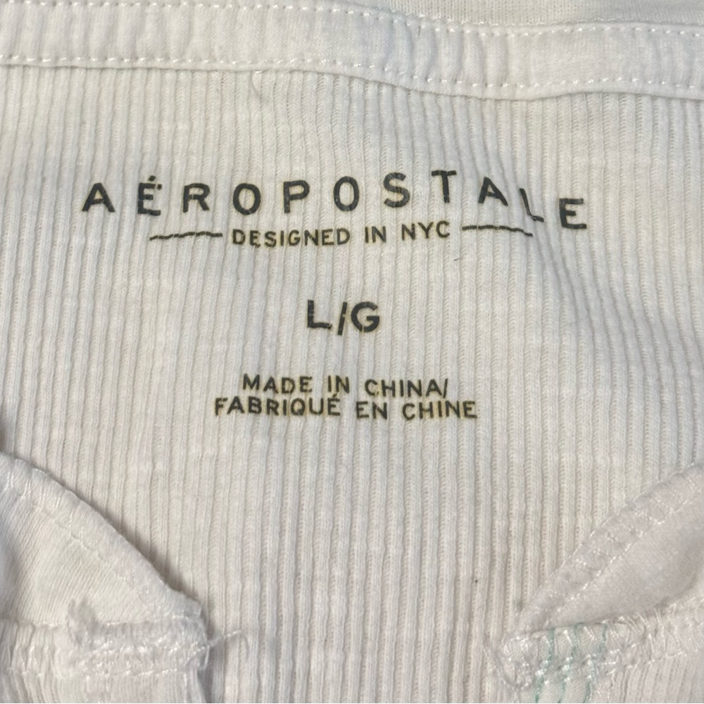 Aeropostale White and Blue Button Down Shirt with Polo Collar - Picture 3 of 3